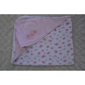 First Moments Layette Baby Blanket Kitty Cat Kitten Pink White Heart Flower Hood